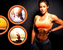 Beautiful woman with ripped body six pack abs showing off her fitness.